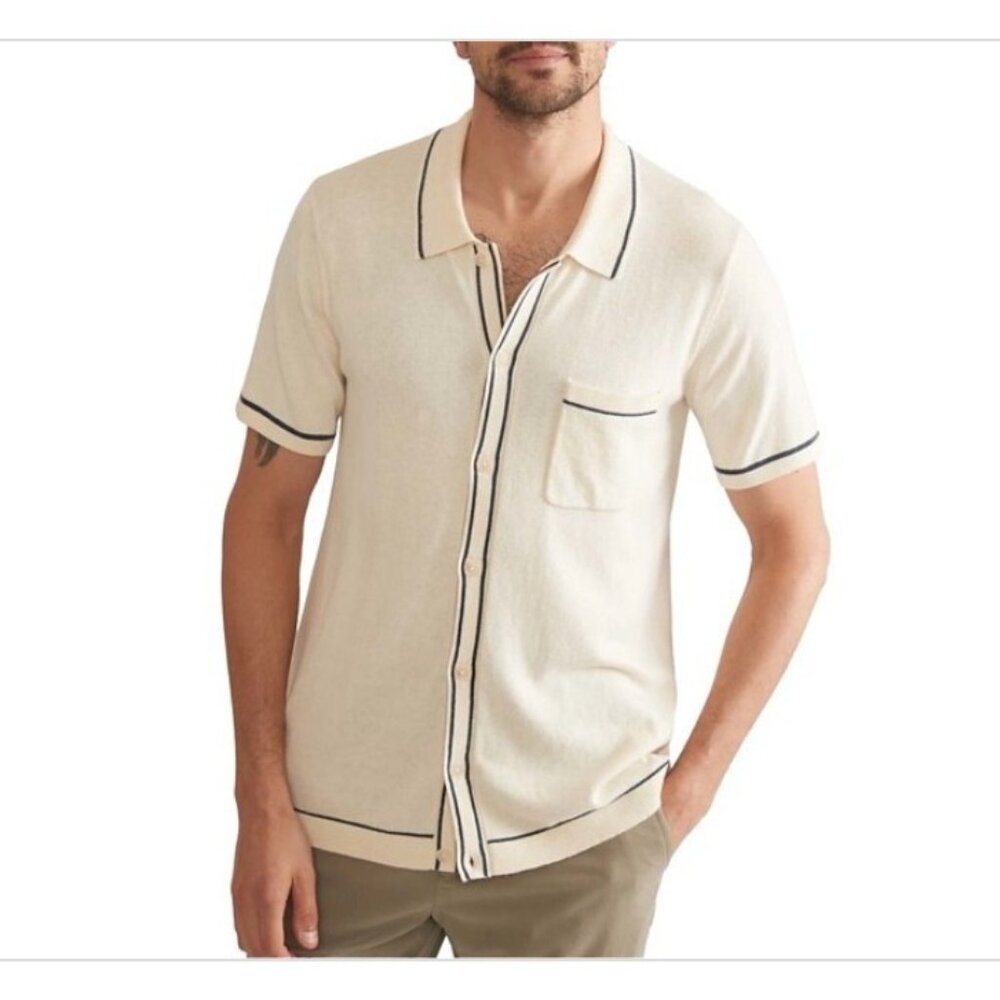 Marine Layer Mens XL Wyatt Cotton Nylon Merino Wool Tipped Sweater Knit Shirt